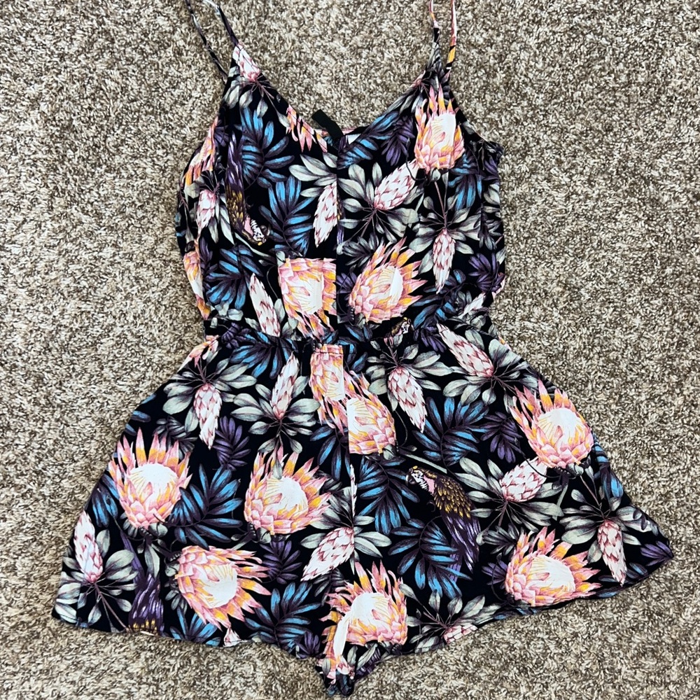 H&M Floral Swim Coverup in Black and Pink